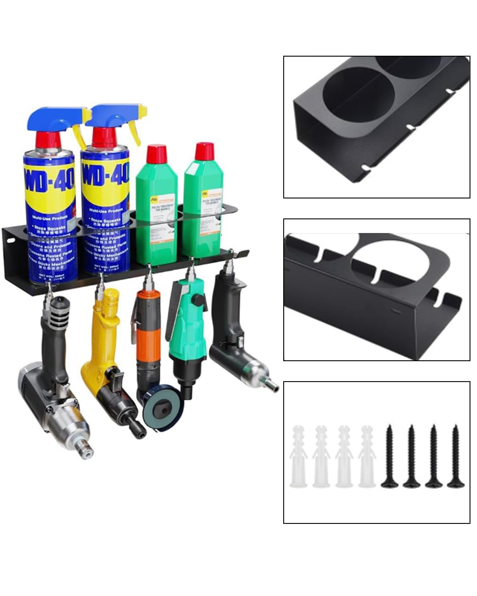 2 Stück Dosenhalter für Sprühflaschen: Spraydosenhalter mit 5 Löchern und 6 Dosenhalter Schlitzen Wandhalterung aus Metall mit Schrauben und Dübeln für Werkstatt Garage