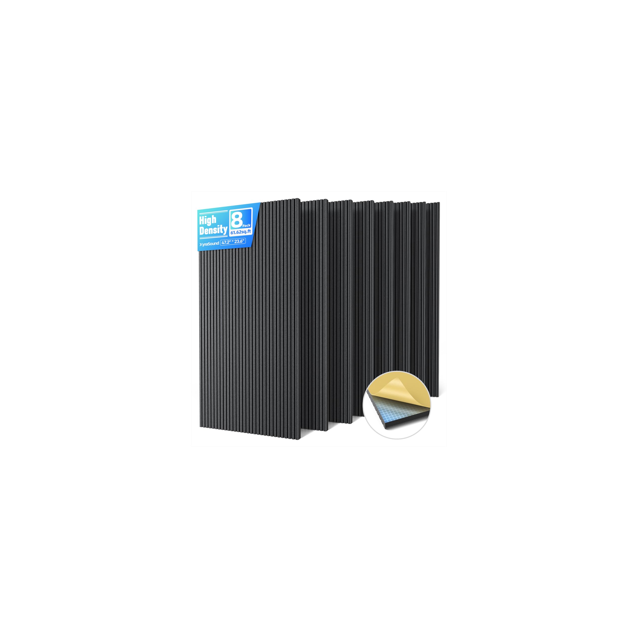 8 Pack Large Acoustic Panels Sound Absorbing with Self-Adhesive, 47.2”*23.6”*0.36” High Density Sound Proof Foam Panels for Walls, 3D Vertical Soundproof Wall Panels for Home Studio Office Decor-Black