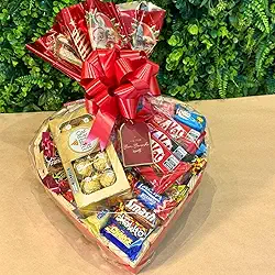 Cesta De Chocolate Em Formato De Coração Com Lindo Laço - Perfeito para Natal, Dia dos Pais, Dia dos Namorados, Presente Corporativo (Tamanho total, Natal)