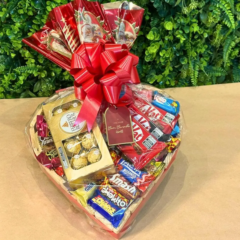 Cesta De Chocolate Em Formato De Coração Com Lindo Laço - Perfeito para Natal, Dia dos Pais, Dia dos Namorados, Presente Corporativo (Tamanho total, Natal)