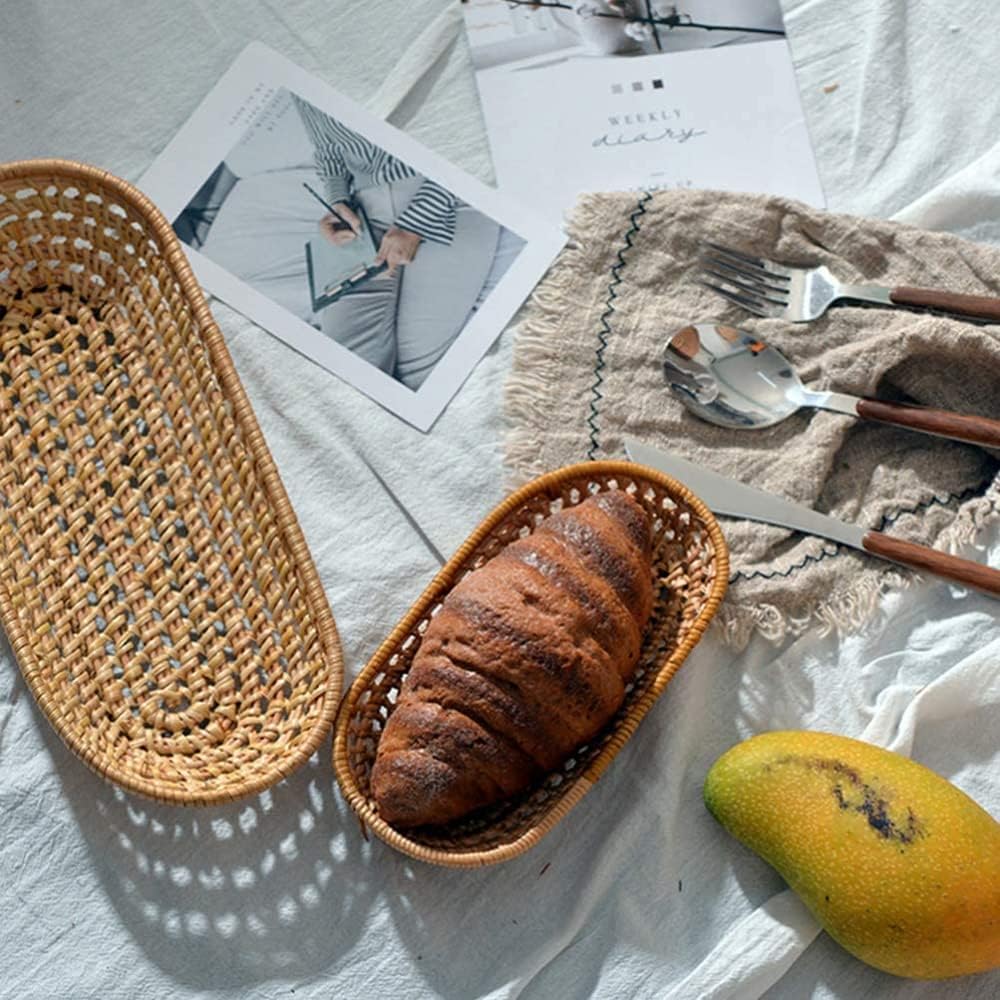 Rectangular Willow Bread Basket Natural Wicker Fruit Basket Vegetables Serving Basket Flatware Organiser-S