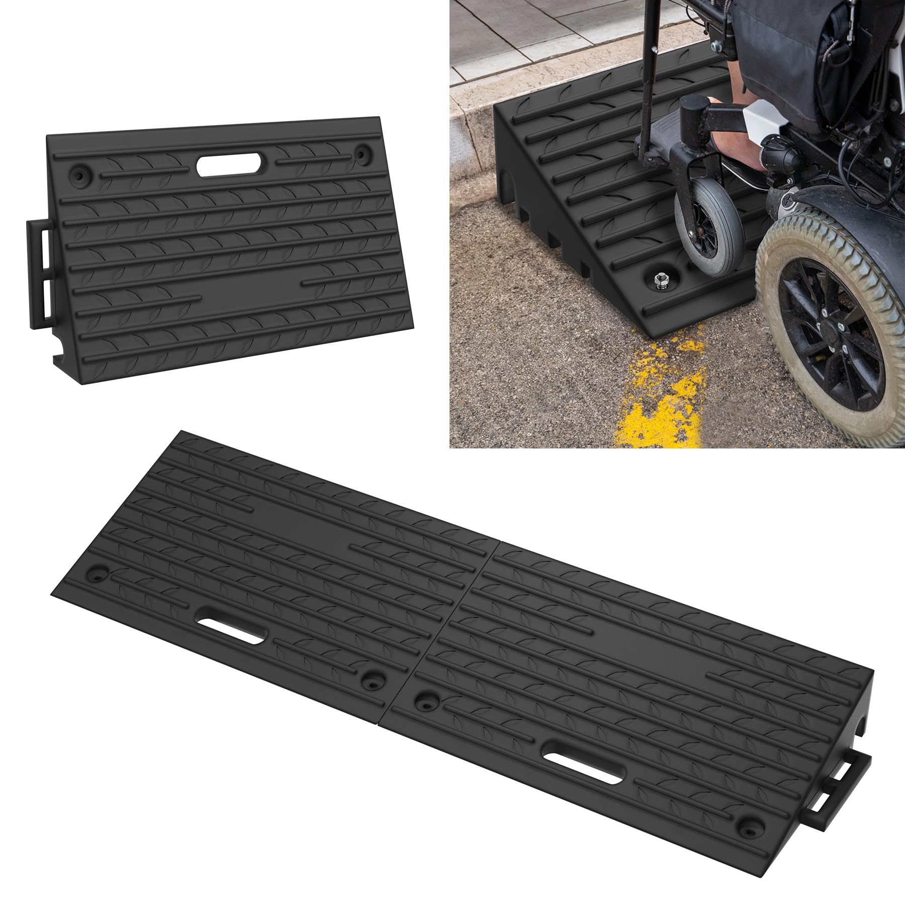 ACXIN 2 rampe per cordoli portatili da 53 x 32 x 10 cm, con un manico, rampa per soglia, garage e vialetti, rampa in gomma antiscivolo e resistente alle intemperie (nero)