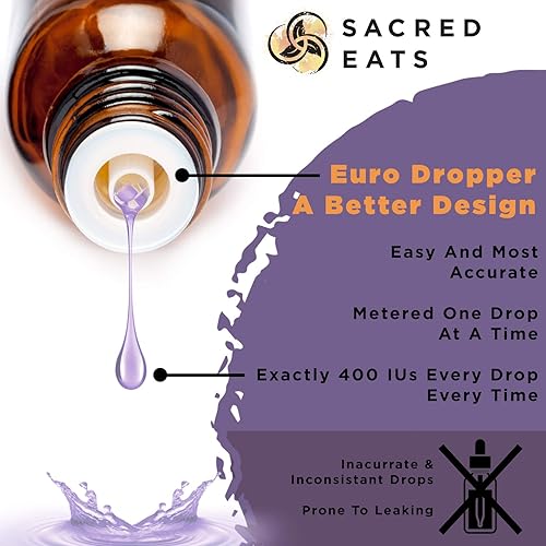 Miniatura 4 de Gotas de vitamina D para bebés, 400 UI por gota, natural y sin azúcar en aceite MCT para una mejor absorción. 880 porciones. Suplemento líquido D3