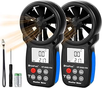 Digital Anemometer (2PCS), HOLDPEAK 866B-WM Handheld Wind Speed Meter for Outdoor Measuring 0.3~30m/s Wind Speed, Wind Temperature℃/℉, Humidity, Dew Point, Wind Chill Indication, MAX/AVG