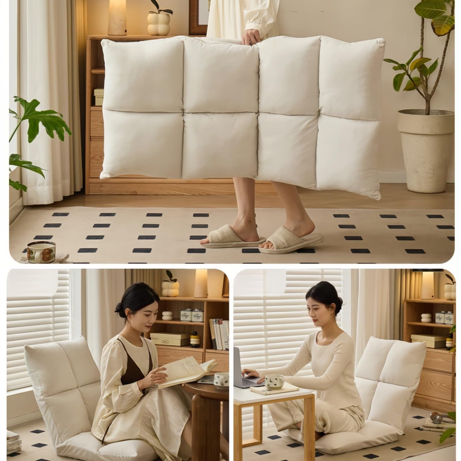 Kleines Sofa Recliner Lazy Sofa, Faltbarer Einsitzer-Bodenstuhl for Wohnzimmer, Schlafzimmer, Balkon Einzelsofa(Bruin)