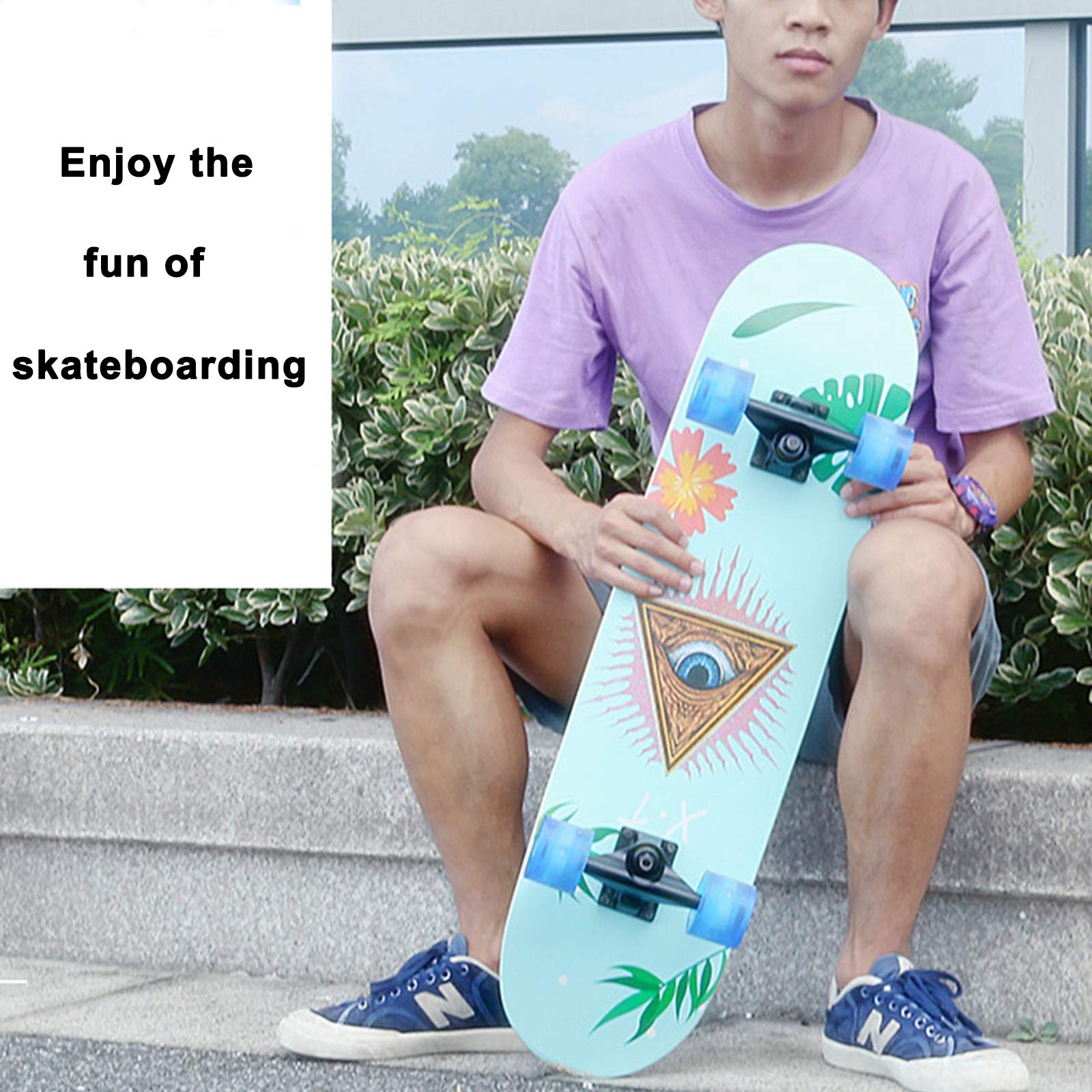 Skateboard Planche à roulettes 31 x 8 Pouces 7 Couches Longboards en Bois D'érable avec Roues Lumineuses à LED, Skateboard Cruiser Complète Professionnelle pour Adolescents Adultes Enfants