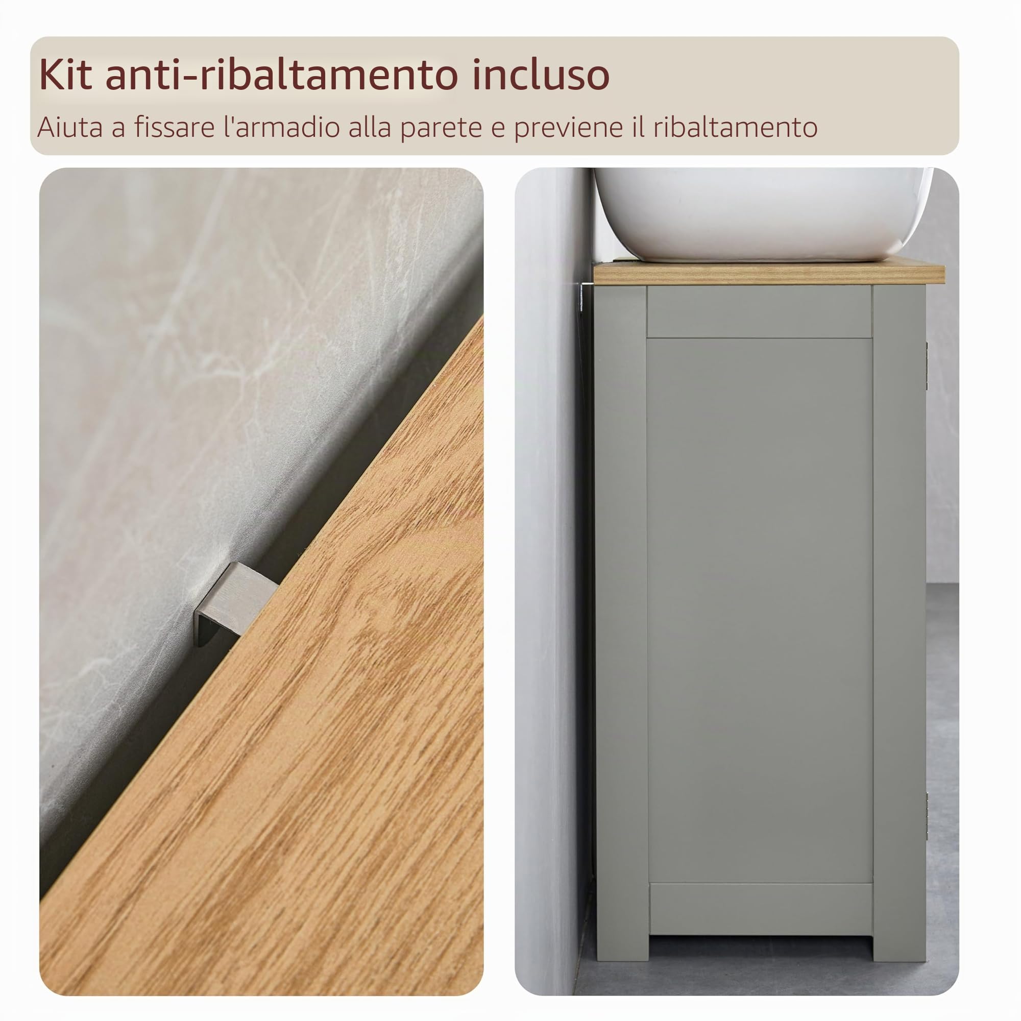 Bath Vida Vasca Vida Priano Mobile Sottolavello, Colore: Grigio, Grey Under Sink Bathroom Cabinet