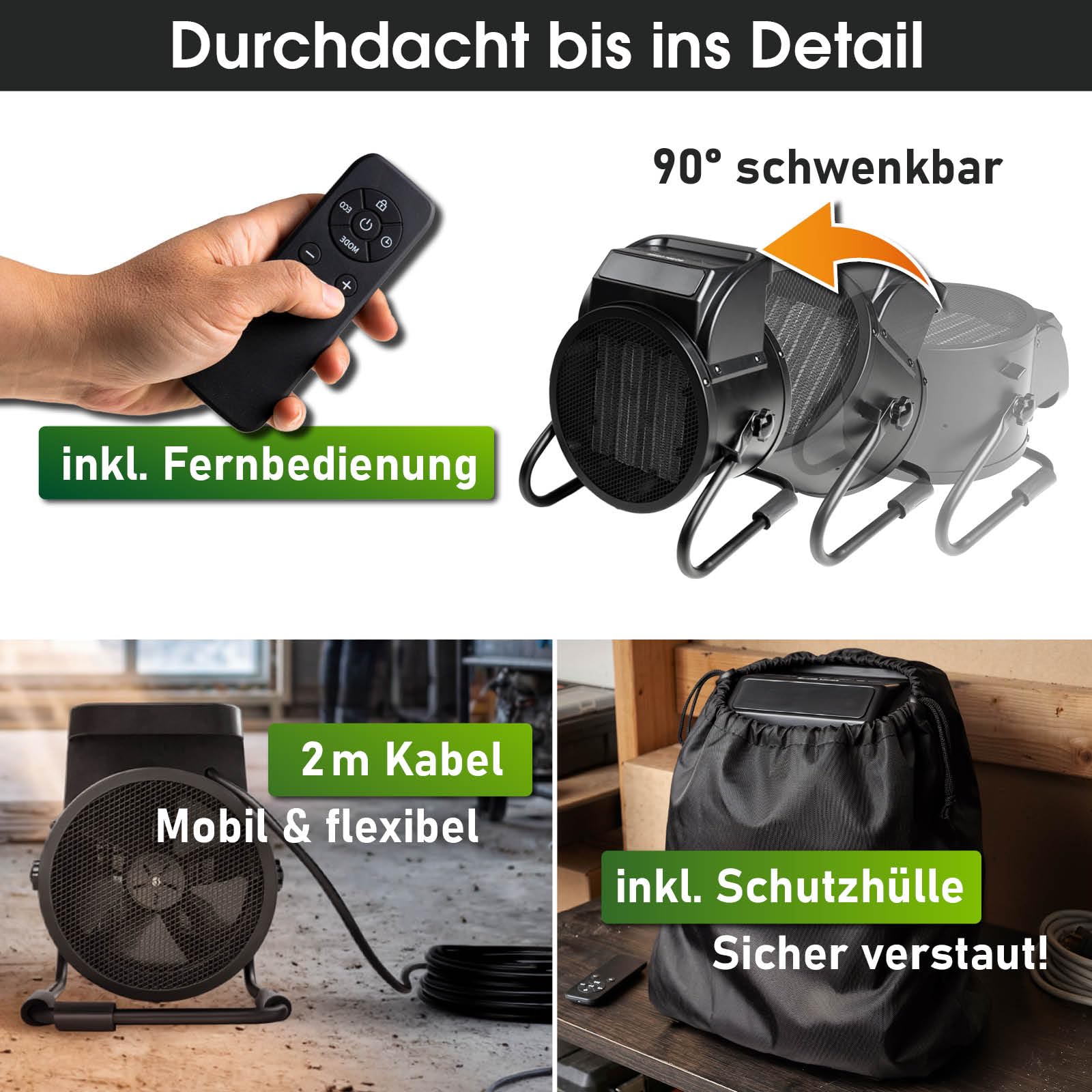 BRAST Keramik Heizlüfter 3000W | mit Temperaturfühler | LED-Bedienfeld
