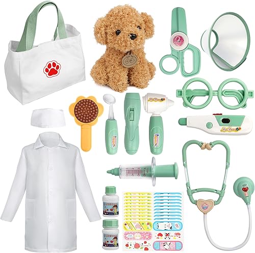 Miniatura 8 de Liberry Kit de médico para niños pequeños de 3, 4, 5, 6 años, 28 piezas con juguete para perro, estetoscopio y disfraz de disfraz, regalo médico