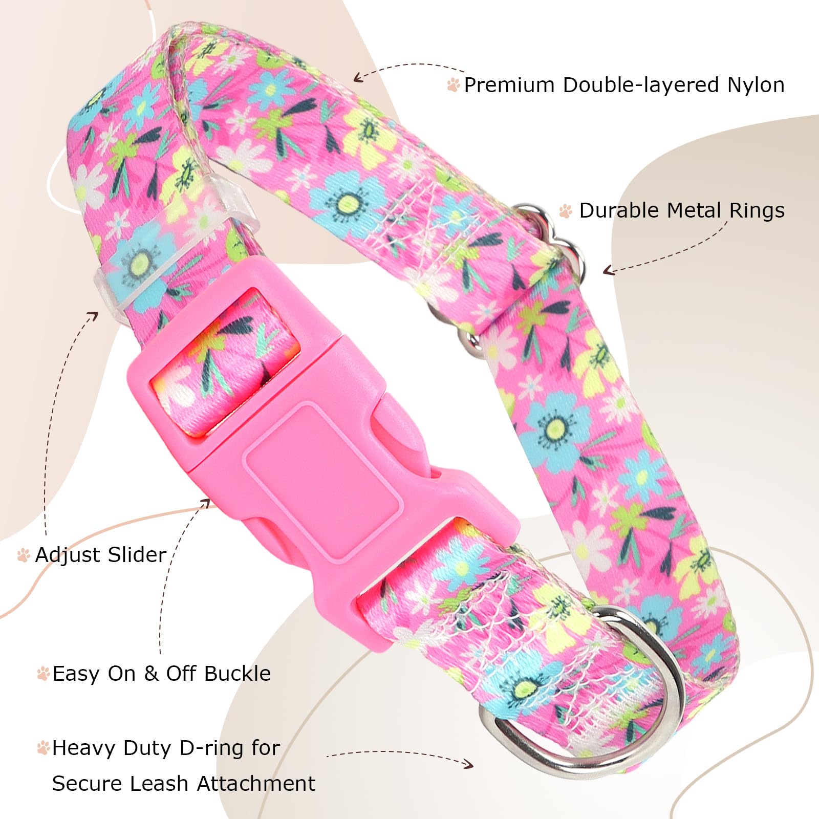 Collares para perros pequeños, collar de perro rosa con patrones de flores bohemias, ajustable, cómodo, suave, duradero, para perros XS, pequeños, medianos, grandes, extragrandes (S)
