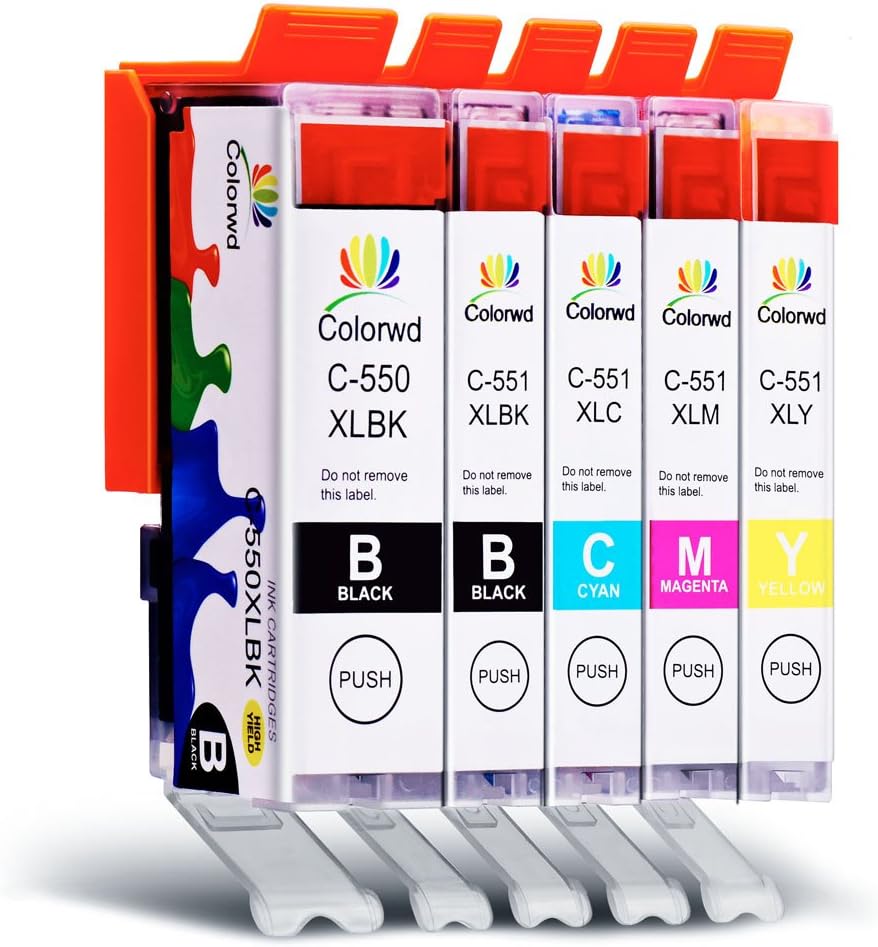 Colorwd Replacement for Canon PGI-550XL CLI-551XL Ink Cartridge compatible with Canon Pixma MX925 MG7550 MG5400 IX6850 MG5450 MG5550 MG5650 MG6450 MG6650 MG7500 MX725 MX920 IP7200 IP7250 IP8750(1PGBK,1BK,1C,1M,1Y)