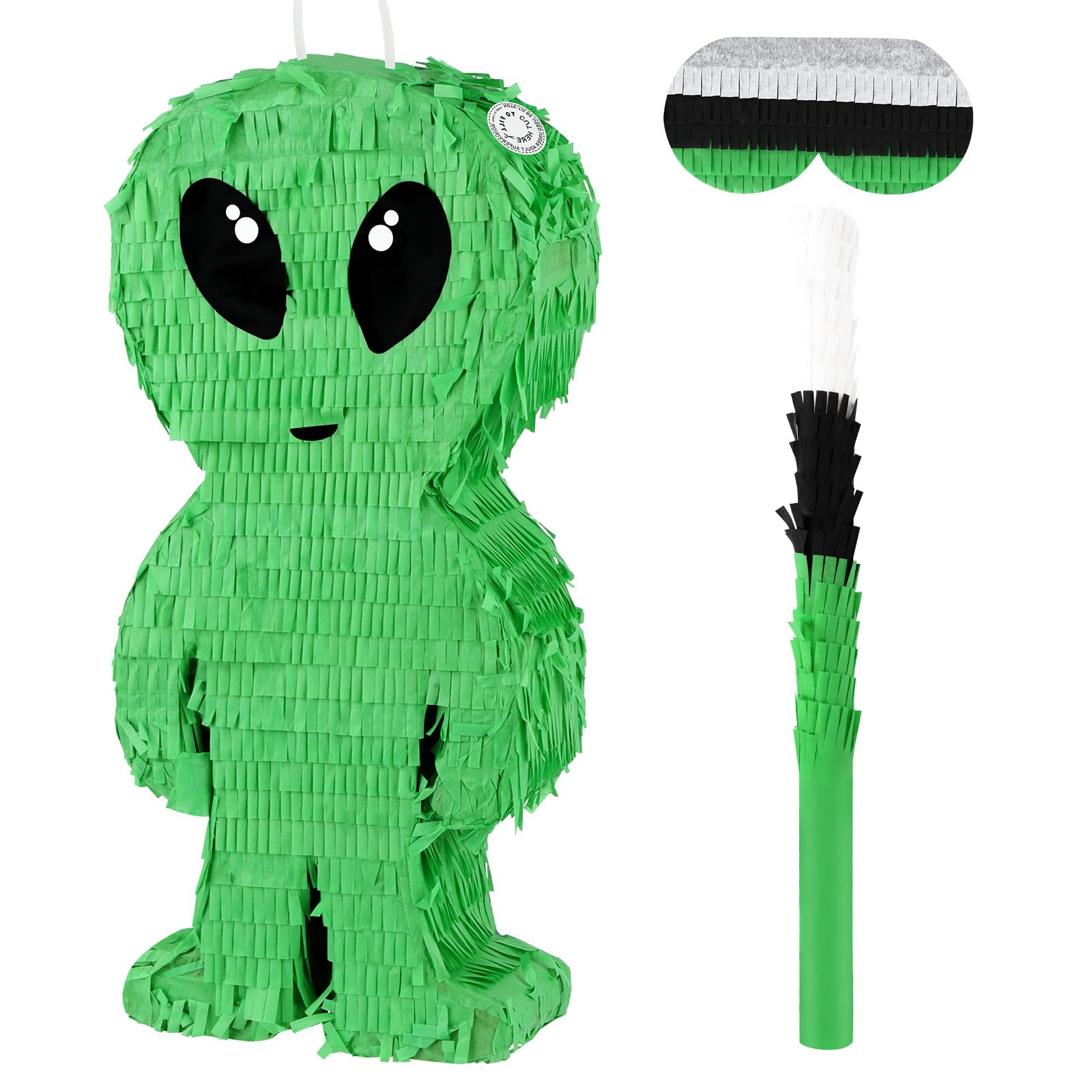 Alien Pinata for Kids Birthday Green Space UFO With Stick and Blindfold - Outer Space Theme Party Decoration