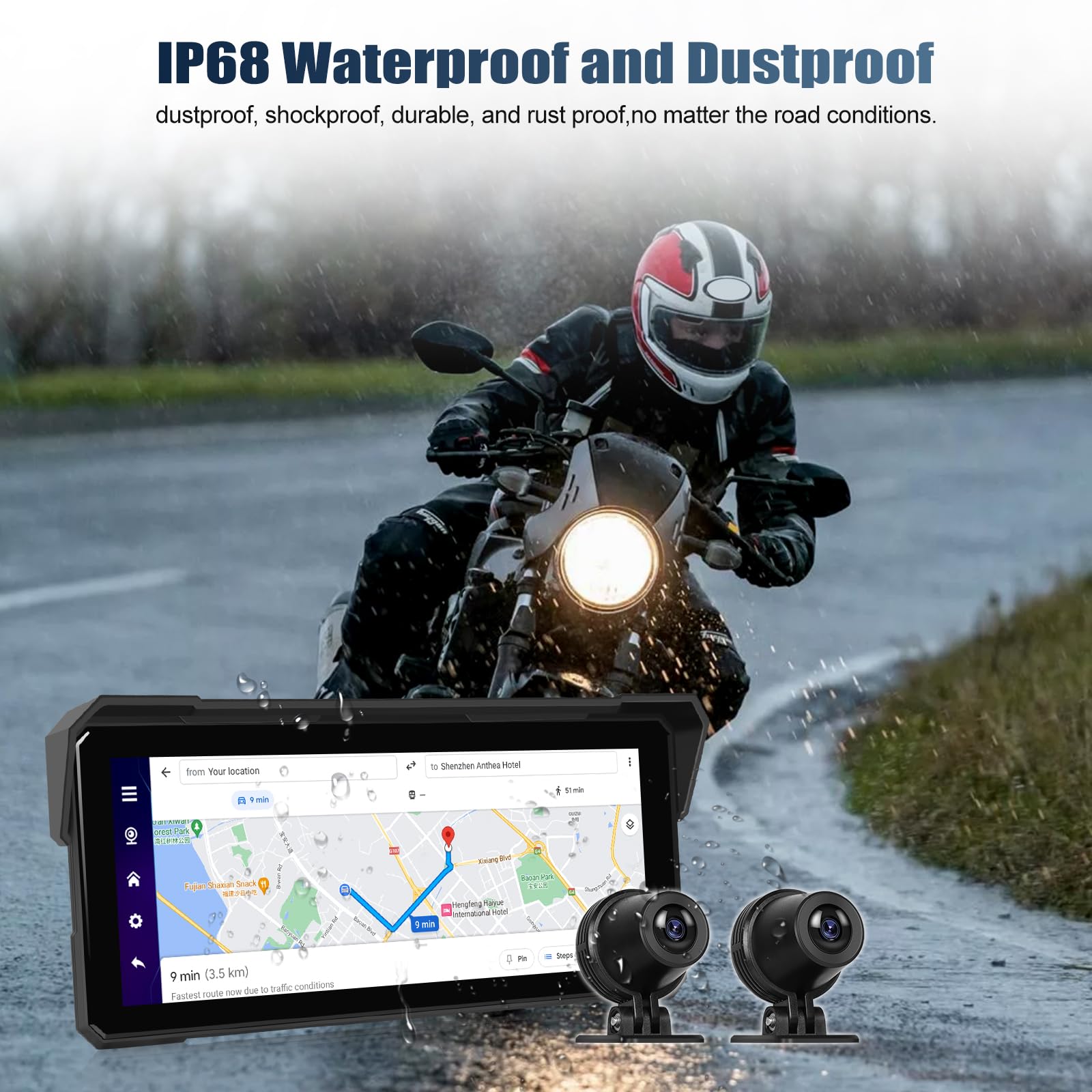 CAMECHO Wireless Carplay Moto Schermo per Moto, 8.1 pollici Navigatore moto con Doppia Telecamera AV/AR IP68, CarPlay & Android Auto Senza Fili, Bluetooth | HD 1600x600, Montaggio Universale