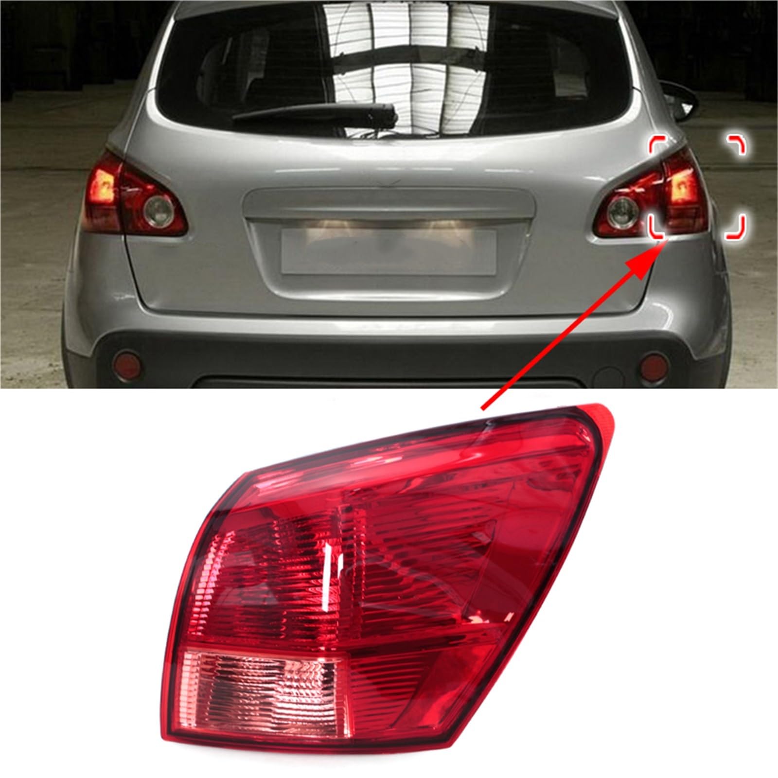 Faros Traseros para Nissan para Qashqai 2007 2008 2009 2010 Luz Trasera Exterior del Coche Luz Trasera Interior Lámpara Freno Señal Sin Bombilla Pilotos Traseros(Outside Right)