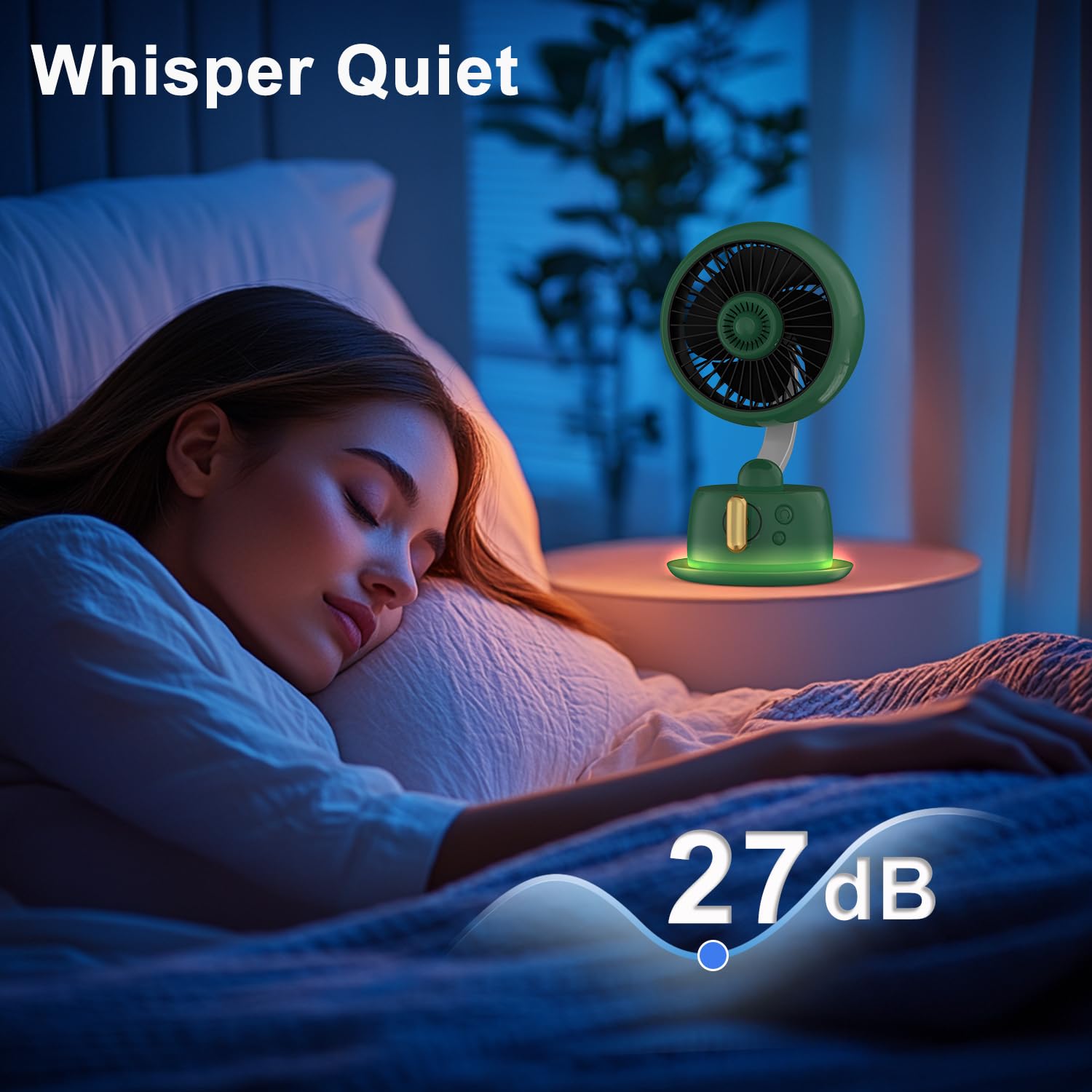 Ventilatore magnetico da scrivania per aromaterapia, batteria da 10 ore, oscillazione automatica a 120° e silenzioso 27 dB, ricaricabile USB-C, ventilatore da ufficio con luce notturna, compatto, per