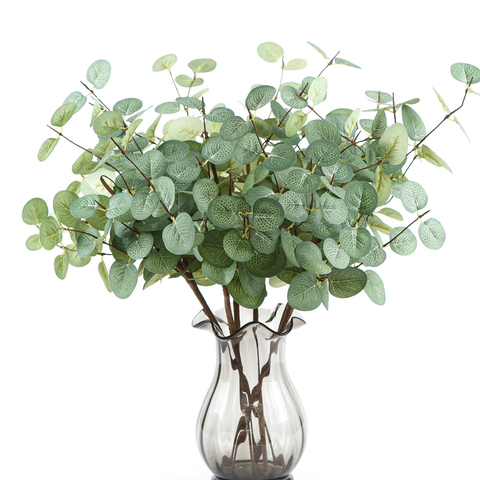YIGHAI 6Pcs Artificial Eucalyptus Stems 24" Faux Silk Silver Dollar Leaves Branches Greenery Plants Long Stems for Farmhouse Vase Wedding Party Home Table Decor