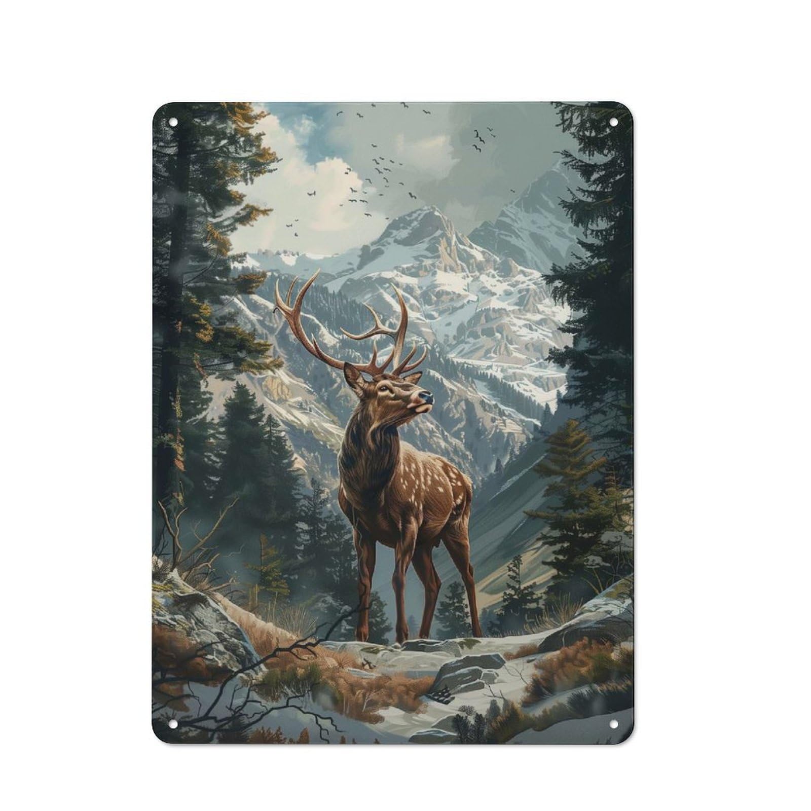 Junmoney Style-16 Retro Tin Sign 40X30cm Featuring A Deer In The Forest For Workshop Wall, Gift For Makers And Diy Enthusiasts During The Christmas Season