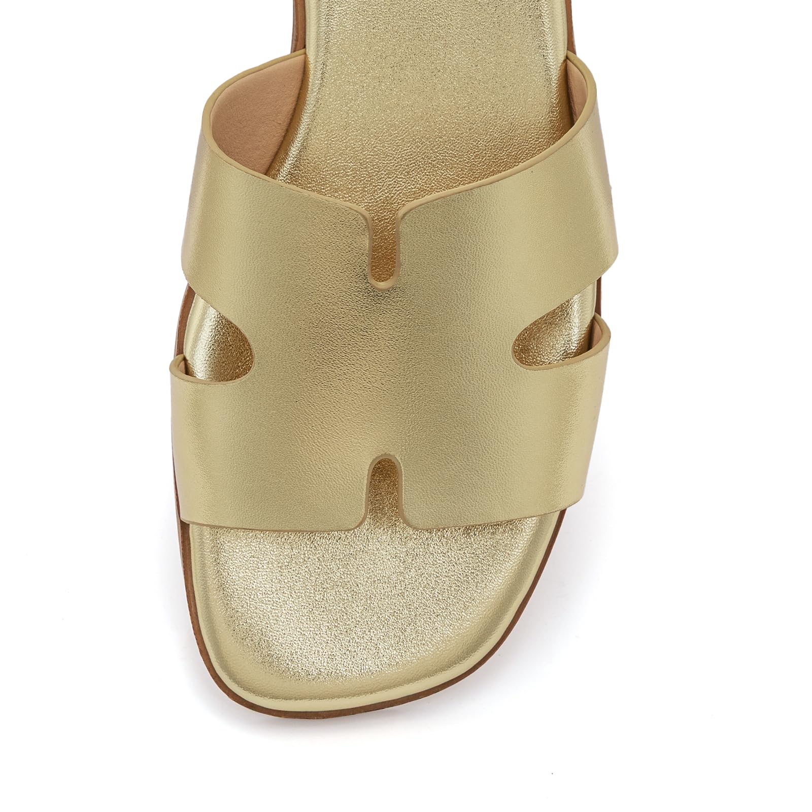 Rihero Women's Dressy Flat Sandals Comfortable Slip On Leather Slide Sandals: 11 Gold