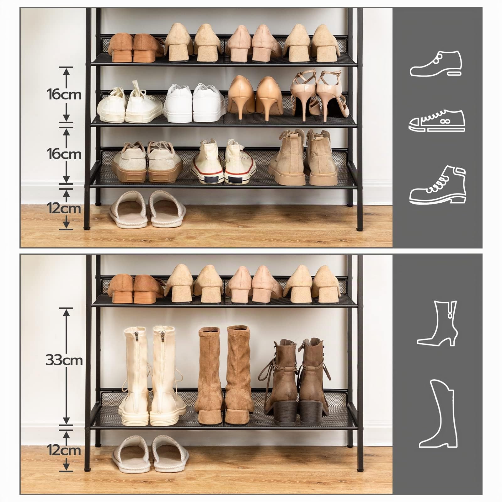 HOOBRO Schuhregal, 6-lagiges Schuhschrank, Verstellbares Schuhablage, Flach und Neigbar, für 18-24 Paar Schuhe, Stabil, Eingang, Korridor, Industrie, vintagebraun-schwarz EBF16XJ01