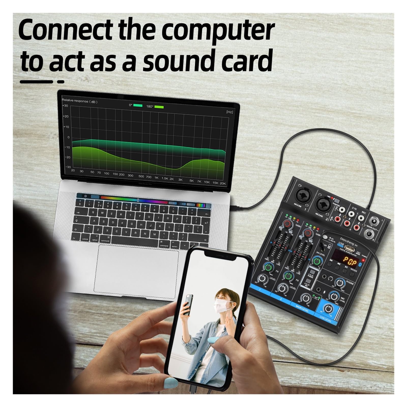 Mikser audio, M4 4-kanałowa minimikser karta dźwiękowa DJ 16 efektów cyfrowych konsola redukcji szumów nagrywanie USB do śpiewania