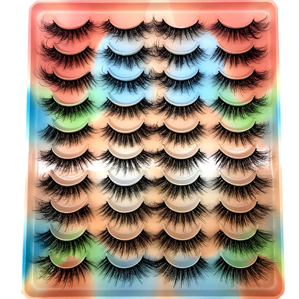 HBZGTLAD 20 Pairs 25 mm 3d Mink Lashes Bulk Faux with Custom Box Wispy Natural Mink Lashes Pack
