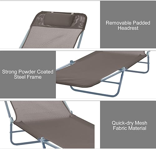 Miniatura 5 de Outsunny Tumbona plegable, silla de bronceado para piscina, silla de salón al aire libre con respaldo reclinable, asiento de malla transpirable,