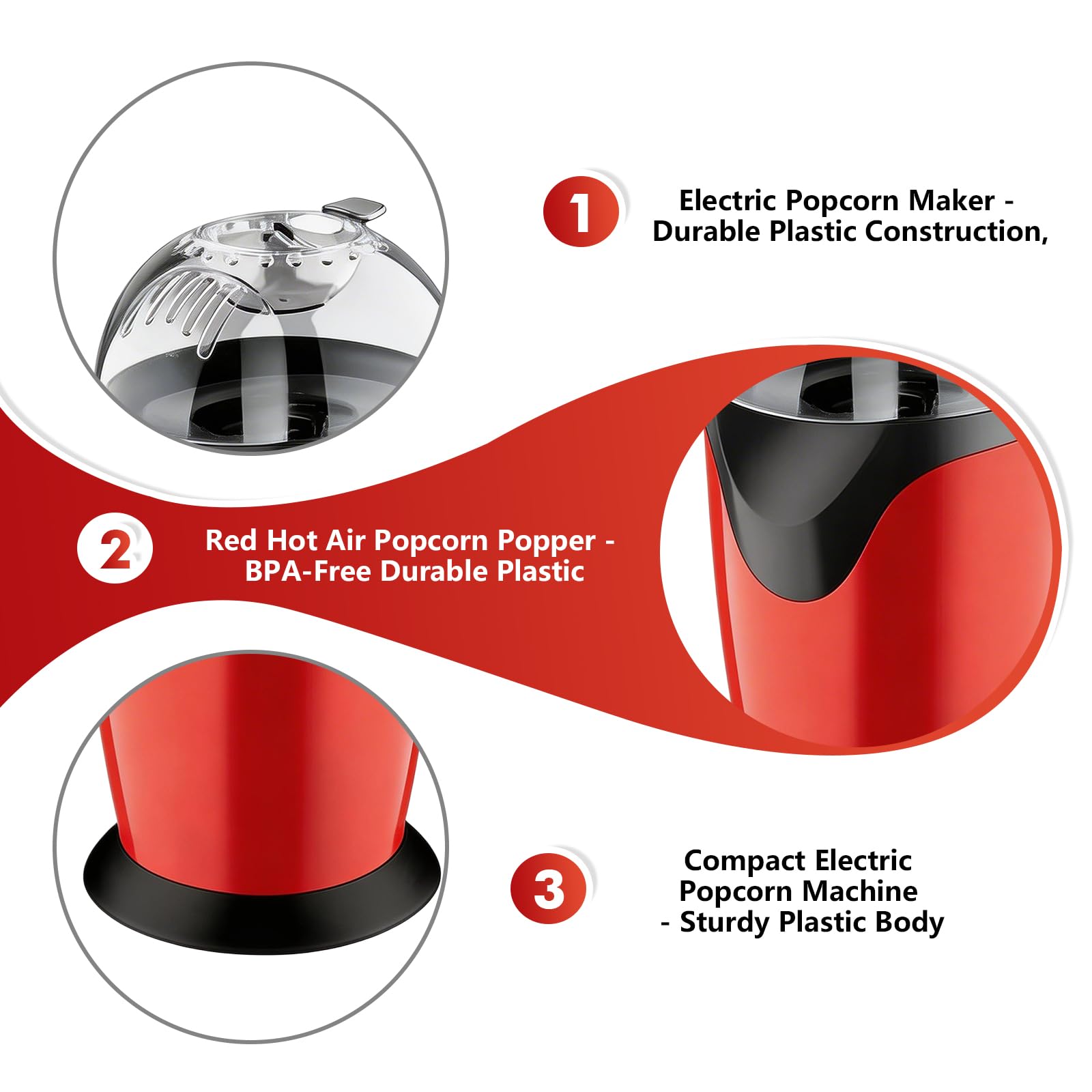Macchina per popcorn, 1200 W, 2,5 l, per popcorn ad aria calda, senza olio, 3 minuti, popcorn elettrici, per serate di calcio, serate cinema, feste di famiglia e feste