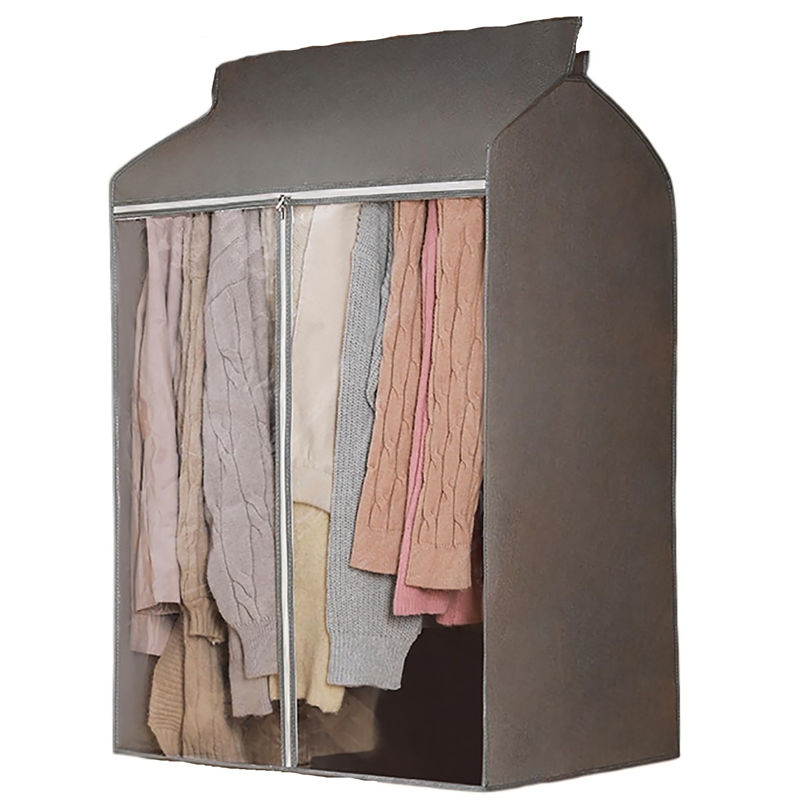 vfdaSWQQ Coat hanger cover, Non-woven Fully Enclosed Hanger Cover, Large Capacity, With Transparent Window And 3 Zippers(Gray,80 * 50 * 90cm/31 * 20 * 35in)