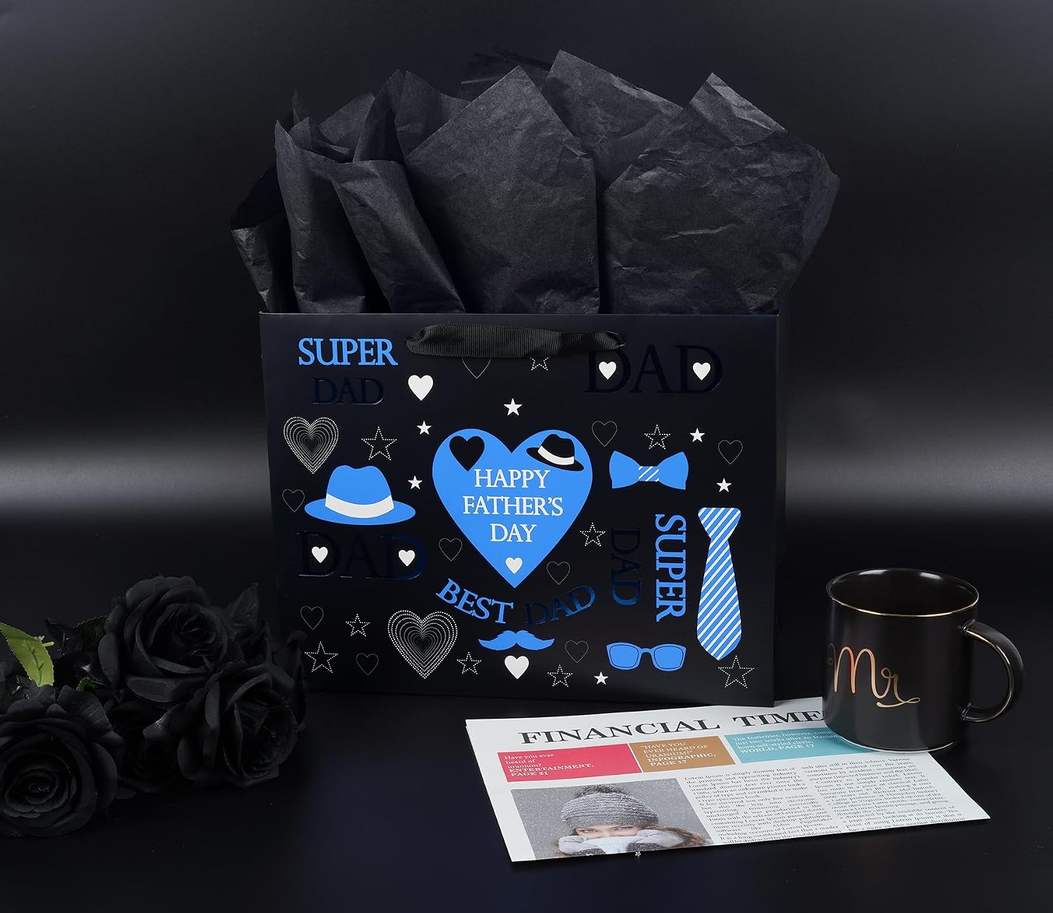 ysmile Fathers Day Gift Bag with Wrapping Tissue for Happy Father Day 12.6" - Best Dad