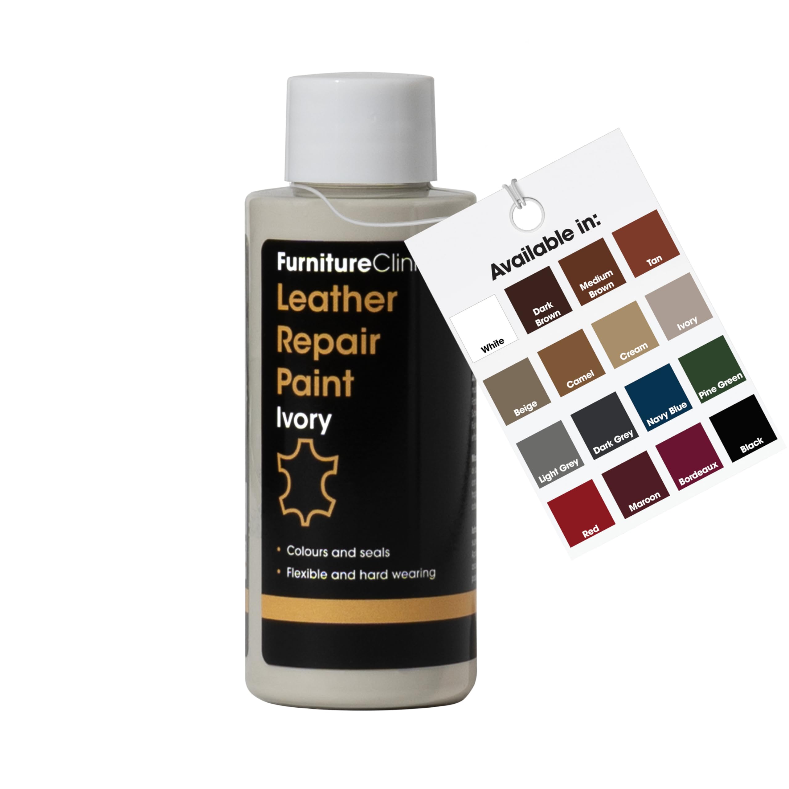 Furniture Clinic Leather Repair Paint | 2-in-1 Seal & Colour | Use in Car Seats for Scratches, Tears, and Holes | Quick & Easy Leather Repair Kit for Furniture (Ivory, 1.7 oz)