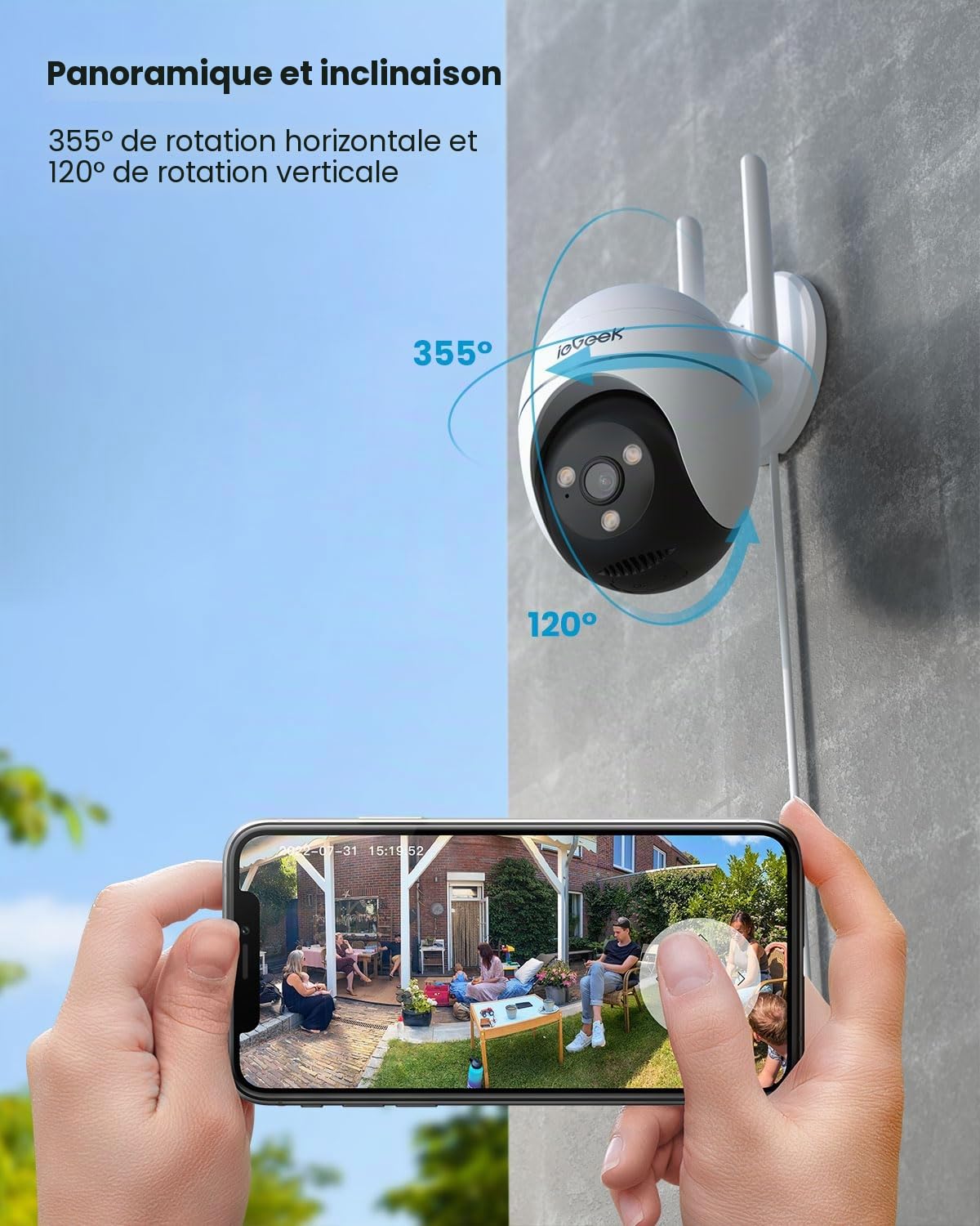 ieGeek Caméra Wi-Fi extérieure 5 MP 360° PTZ, WiFi 2,4/5 GHz