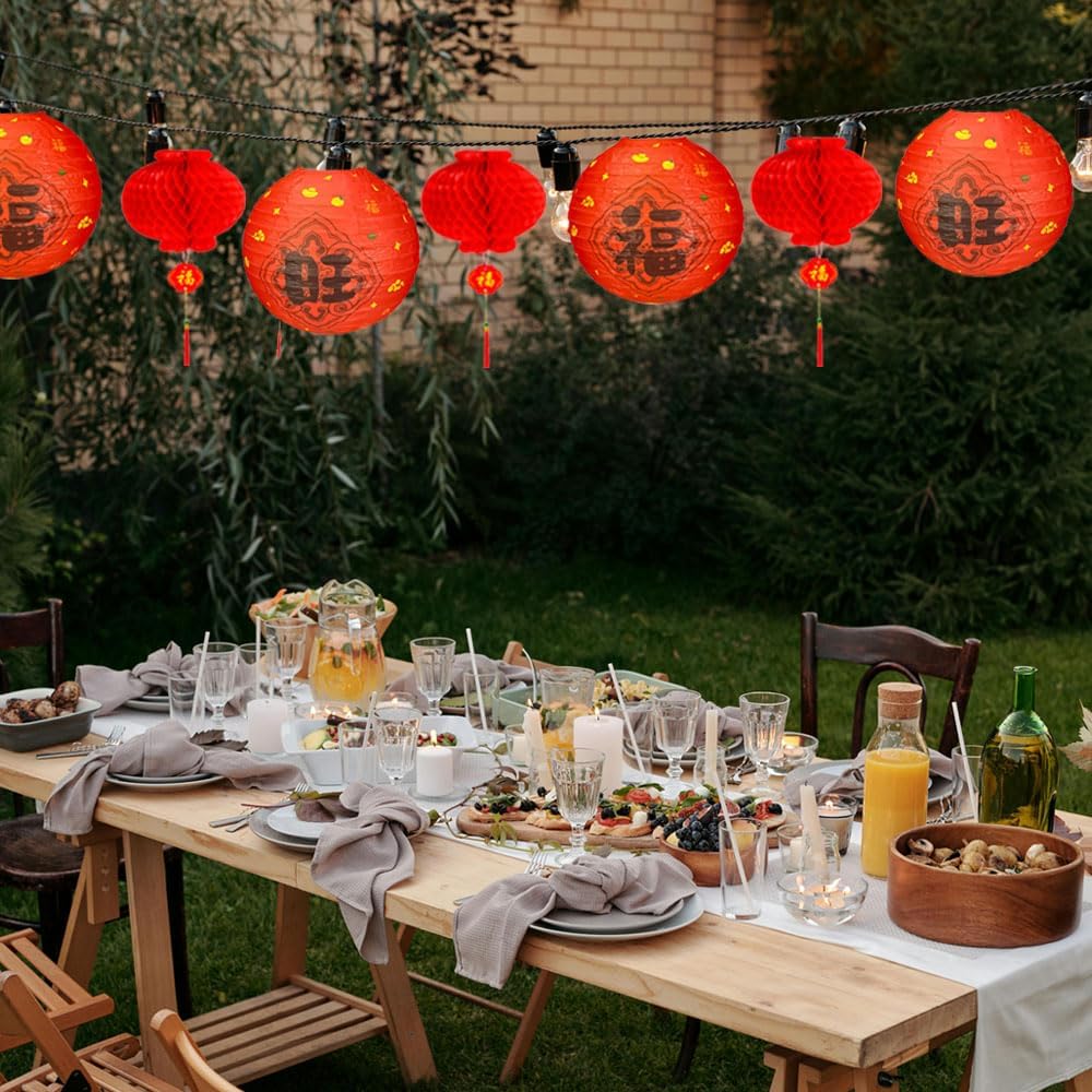 26Pack Paper Lanterns Chinese New Year Decorations 2026 Japanese Hanging Paper Lanterns Red 12in 8in for Lunar New Year Party Decorations Spring Festival Asian Hibachi Wedding Room Restaurant Decor
