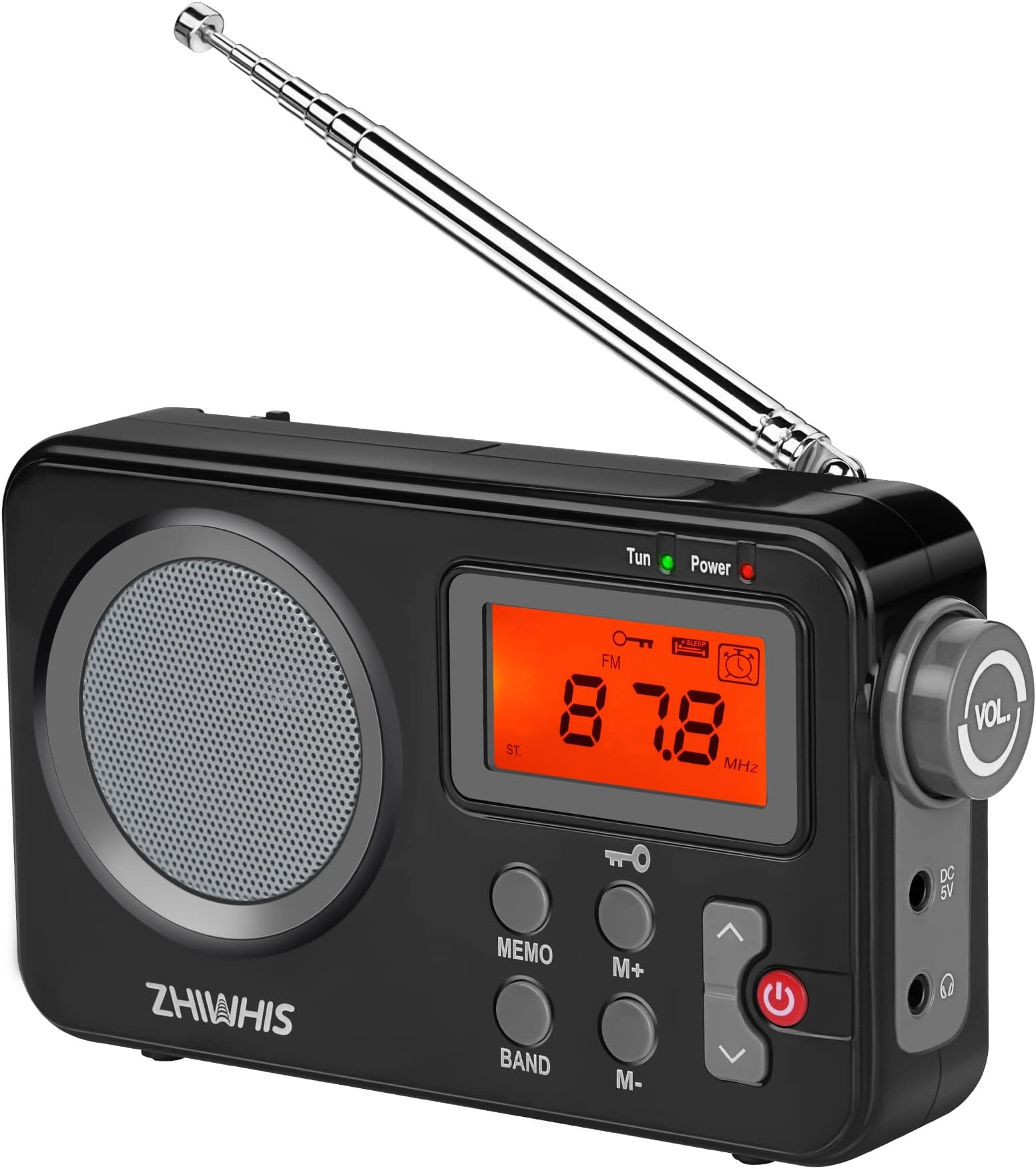 ZHIWHISPortable Radio, AM FM Shortwave Digital Tuner with Best Reception, Battery Operated Clock Radios with Sleep Timer and Preset Function, Stereo Receiver with Alarm Clock for Home ZWS-8801