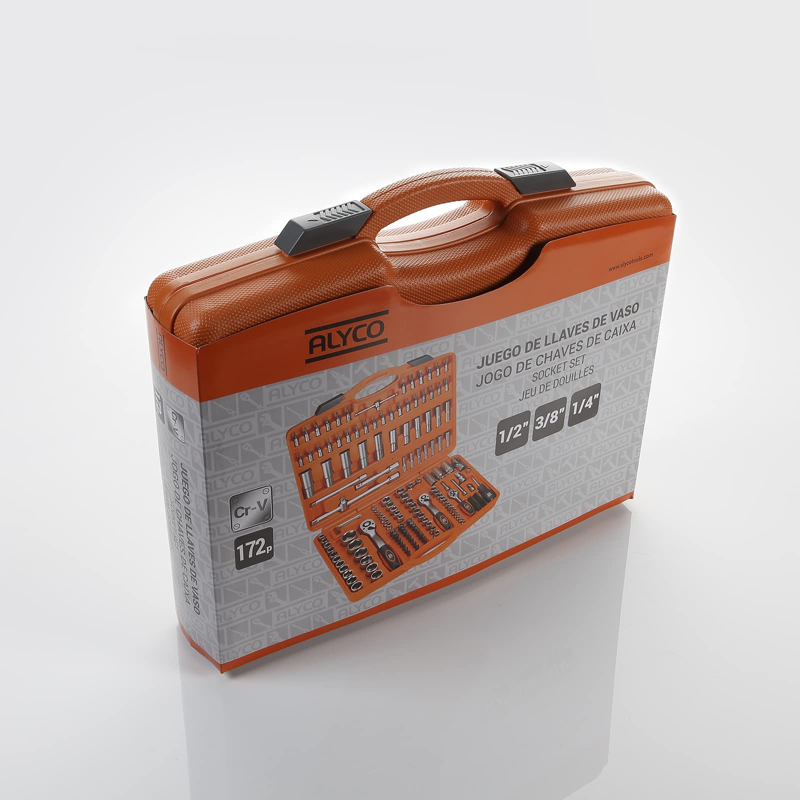 ALYCO Orange - Juego de Llaves de Vaso de 1/2" + 1/4" + 3/8" | 171 Piezas | Allen Hexagonales, Carraca, Alargaderas, Adaptadores, Juntas, Herramientas en Acero Cr-V con Maletín