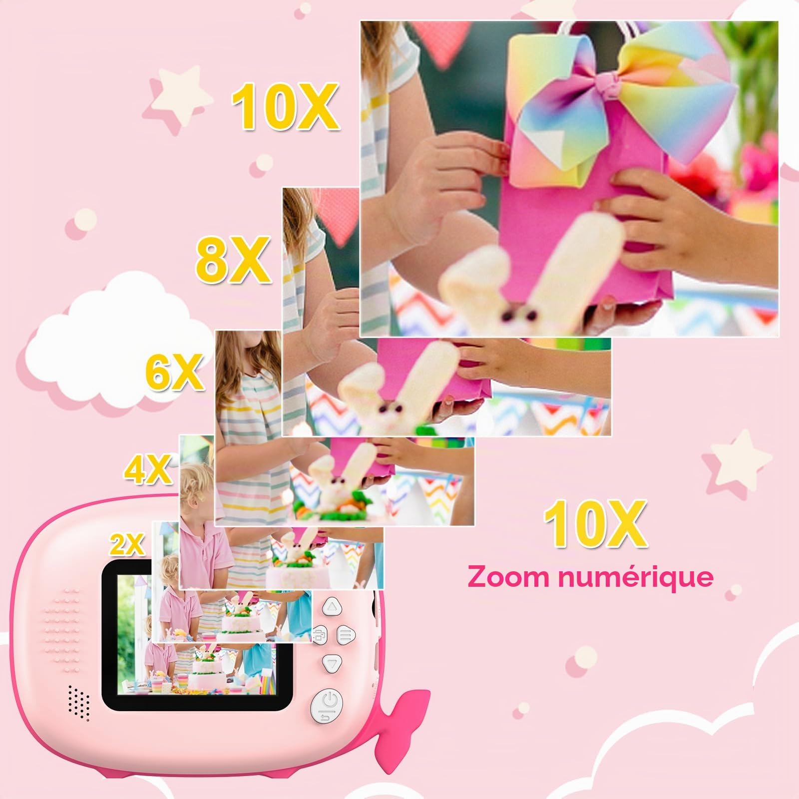 Ushining Appareil Photo à Impression Instantanée pour Enfants, 1080P Appareil Photo Numérique Enfant avec Écran de 2,4 Pouces Papier d'impression Carte TF 32 Go, Cadeau pour Filles Garçons 3-14 Ans