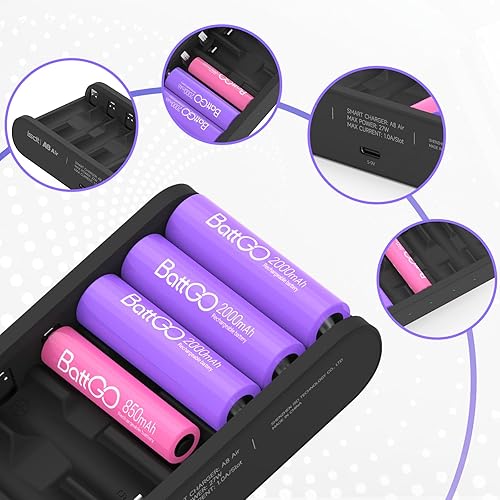 Miniatura 6 de ISDT Cargador de batería AA AAA Baterías recargables 8-Bay Cargador inteligente portátil Carga rápida Puerto de entrada USB para 1.2V NiMH NiCd 1.5V