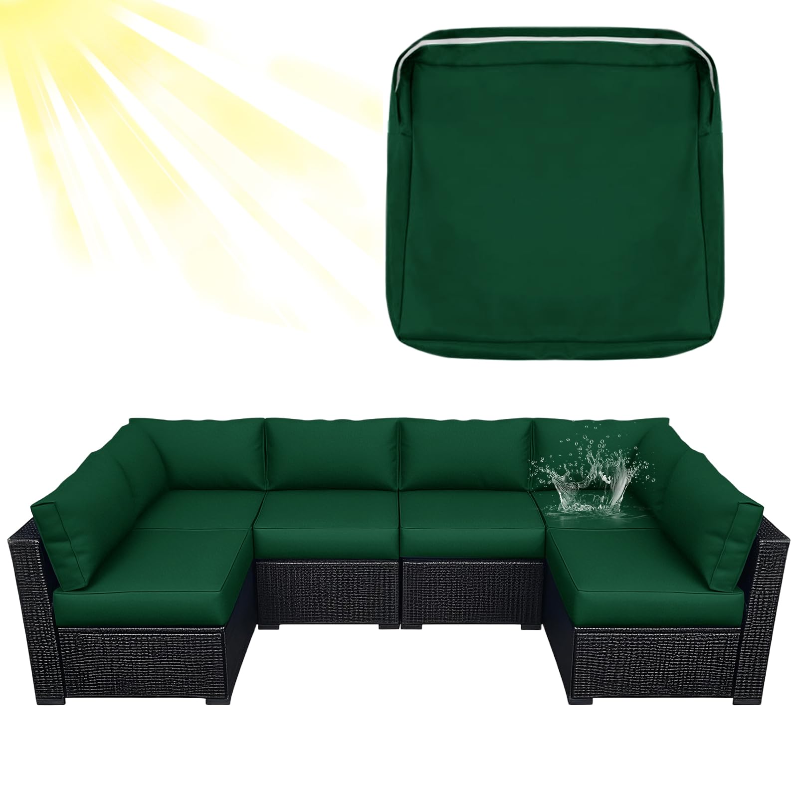 ZYBSLCSY Waterproof Replacement Cushions Slipcover for Outdoor Furniture Protector, Non-Slip Patio Chair Seat Cushion Cover with Zip, Garden Rattan Couch Cover (Green,2 pieces 33×65×10cm) — image 1