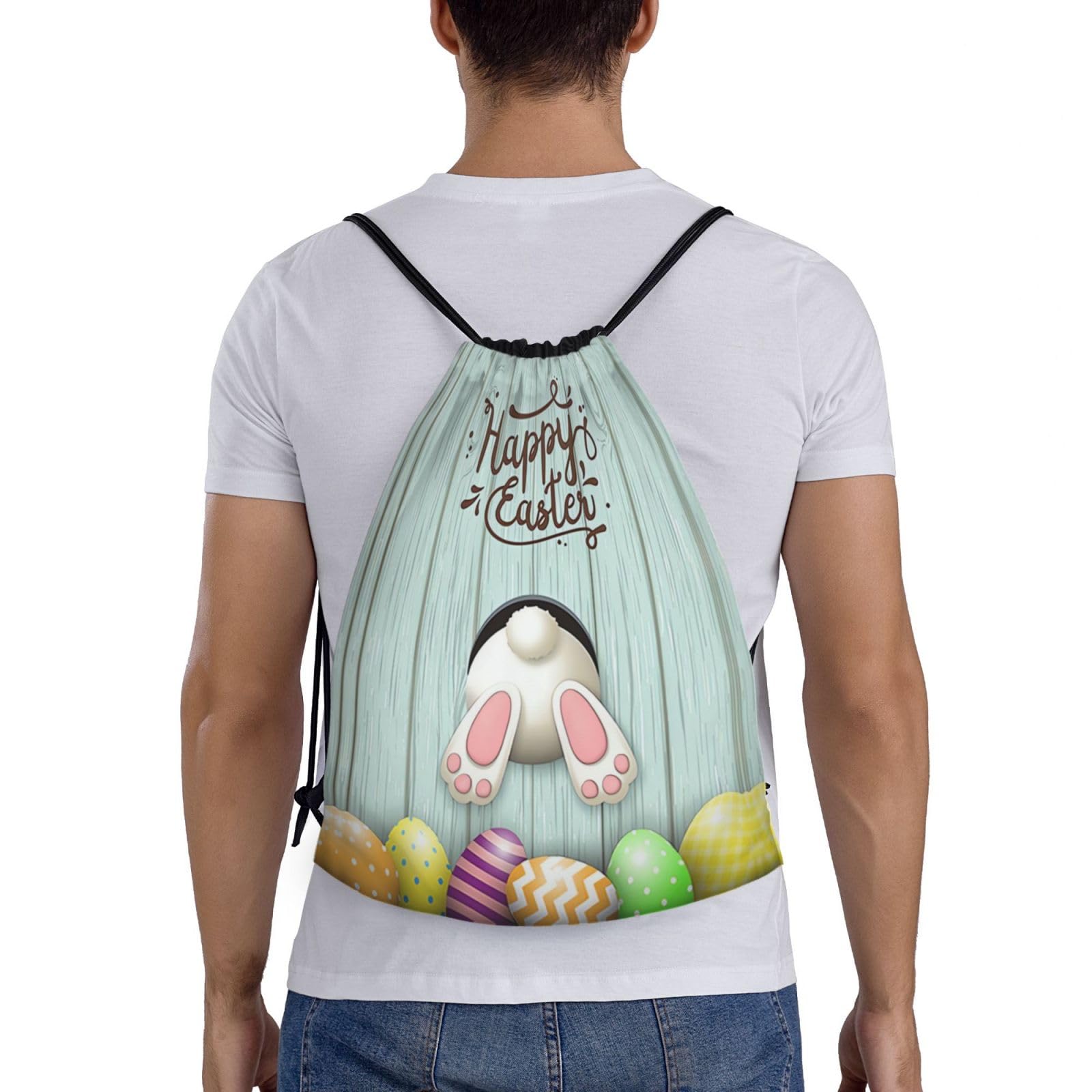 PRTYABS Easter Bunny & Eggs Drawstring Backpack Bags for Sports, Gym, Travel, Swimming, Beach,Yoga