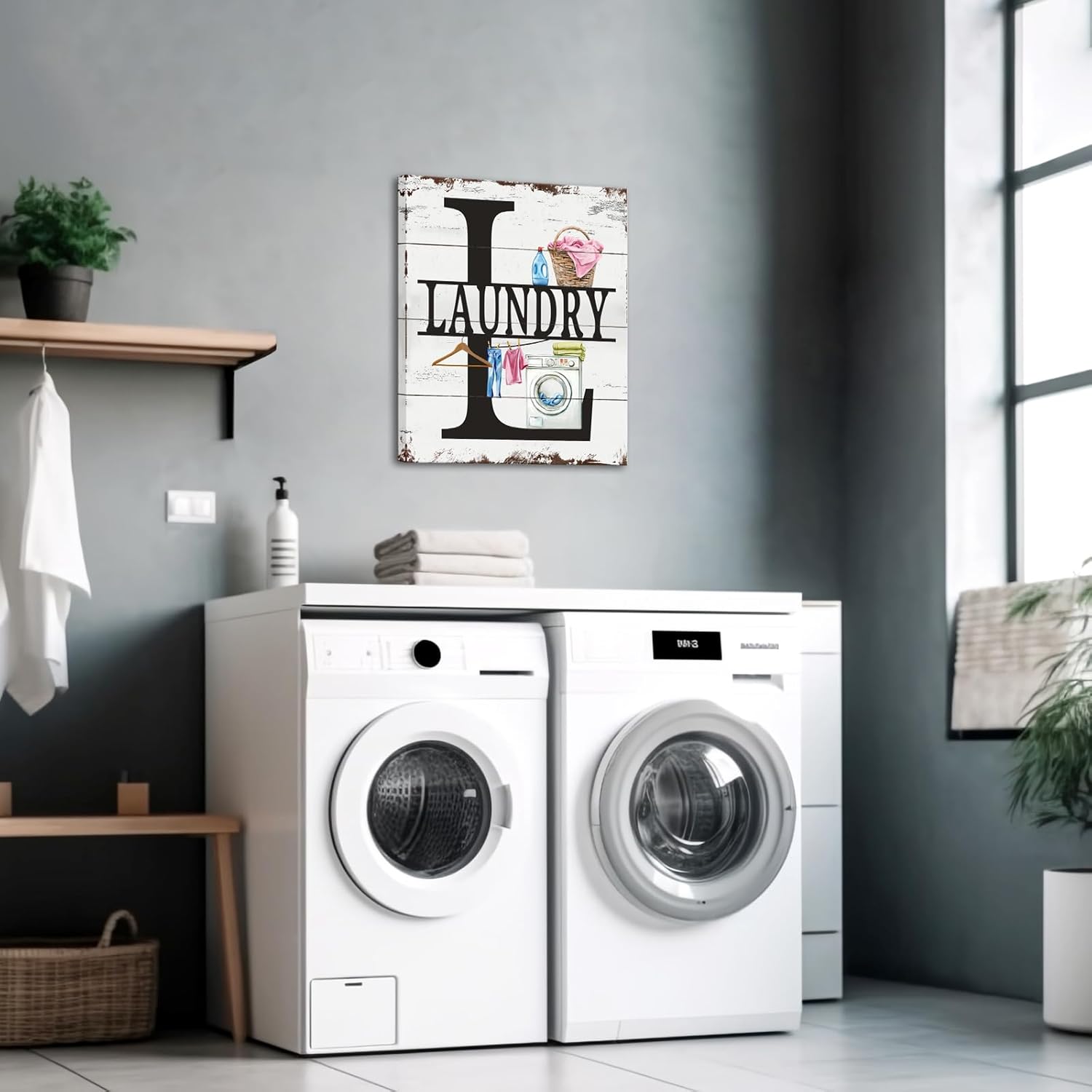 KREATIVE ARTS Laundry Room Canvas Wall Art Prints for Rustic Laundry Sign Wall Art for Bathroom Living Room 20x24 Inch Stretched Canvas Ready to Hang