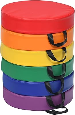 GLOBALWAY 6 Pcs Round Floor Cushions for Kids, 15' Soft Foam Floor Seating w/Handles, Colored Flexible Seating for Classroom Elementary, Story Time, Kindergarten, Daycare, Preschool & Nursery