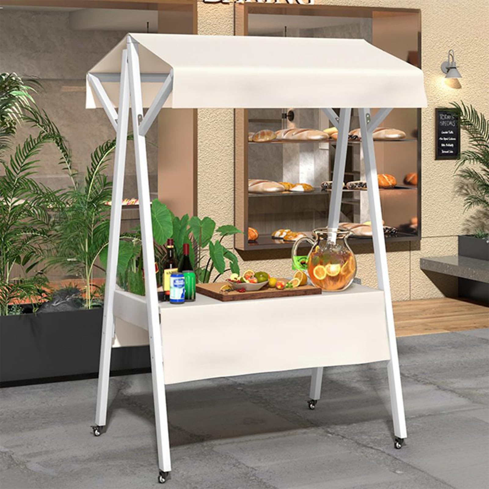 Espositore pieghevole per eventi all'aperto, mercatini di street food, 160 x 200 cm, bancarella portatile per mercatini, colore: bianco