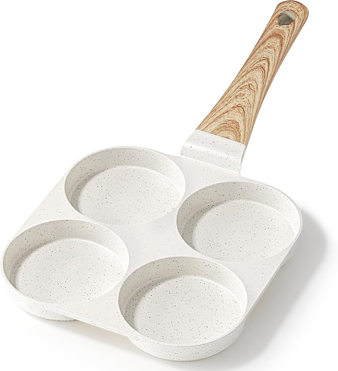 GiPP Non Stick Egg Pan, 4-Cup Granite Omelette Pan Skillet for Breakfast, Pancake Pan with Heat-Resistant Handle, Compatible with All Stovetops, Easy to Clean, PFOA Free (White, 4-Hole)