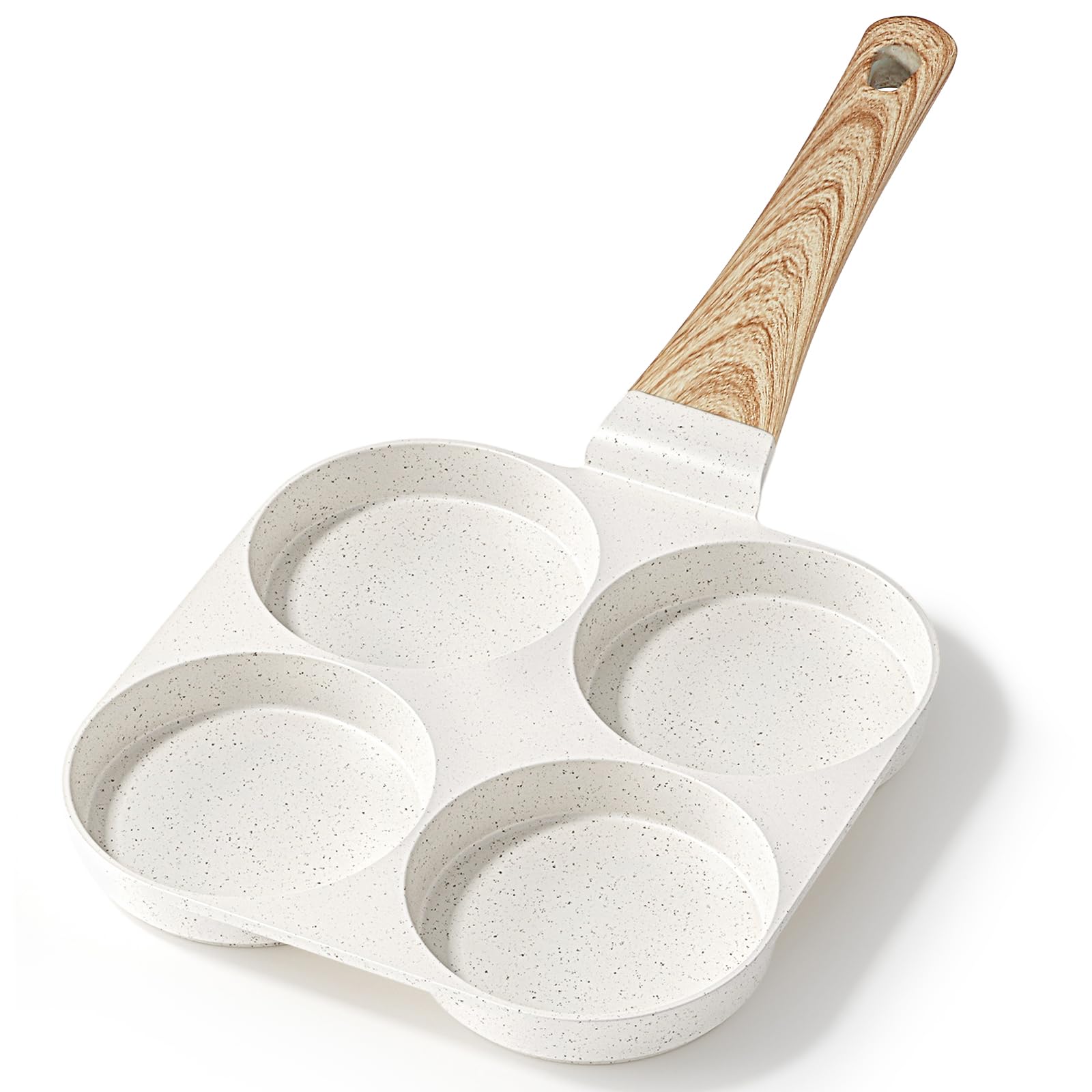 GiPP Fried Egg Pan, 4-Hole Omlette Pan, Granite Non-Stick Coating, PFOS/PFOA-Free Egg Pan Pancake Pan for Gas Stove and Induction, White