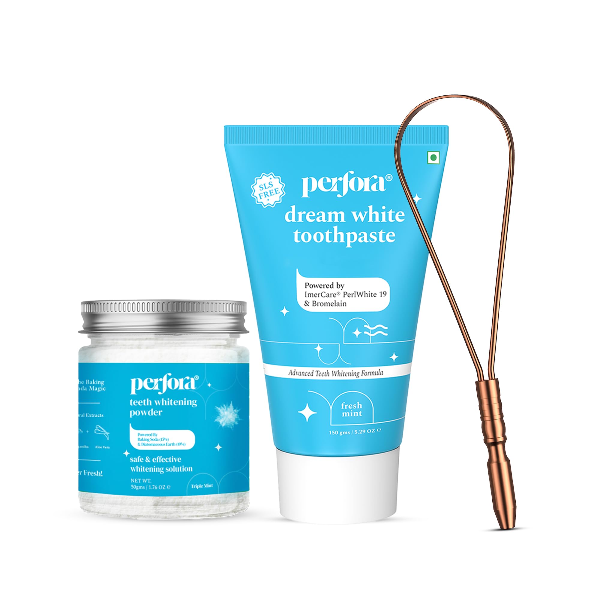 Perfora Tongue Cleaner With Fresh Mint Toothpaste & Teeth Whitening Powder Combo | For Fresh Breath & Bacteria Removal | Improved Taste Sense & Oral Hygiene | Teeth Cleaning Dental Kit-image-6