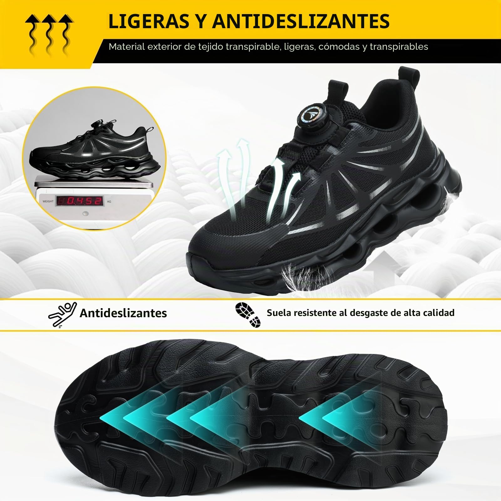RASEARY Zapatos de Seguridad para Hombre Mujer Ligero Zapatos de Trabajo con Punta de Acero Antideslizantes Zapatillas Trabajo Transpirables Comodo Calzado