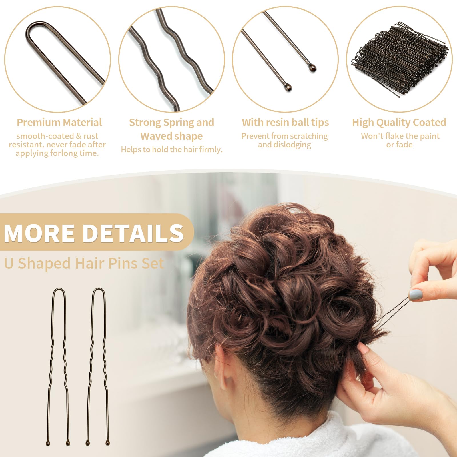 Mia Klein U-förmige Haarnadeln, 6,1 cm, 250 Stück, professionelle Haarstylingnadeln für Frauen, Mädchen und Friseursalons, inklusive transparenter Aufbewahrungsbox für Hochsteckfrisuren und Dutthaare