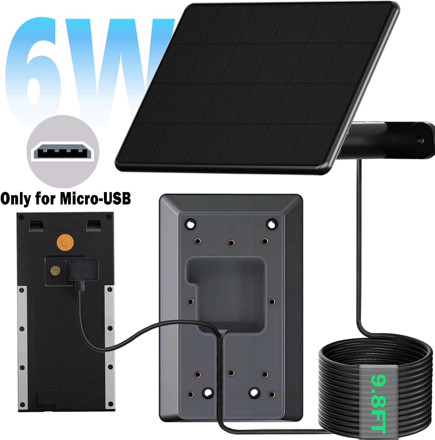 6W Solar Charger Compatible with Ring Video Doorbell (2020 Release), Micro USB Port Only, Not Compatible with the 2025 Type-C Interface doorbell