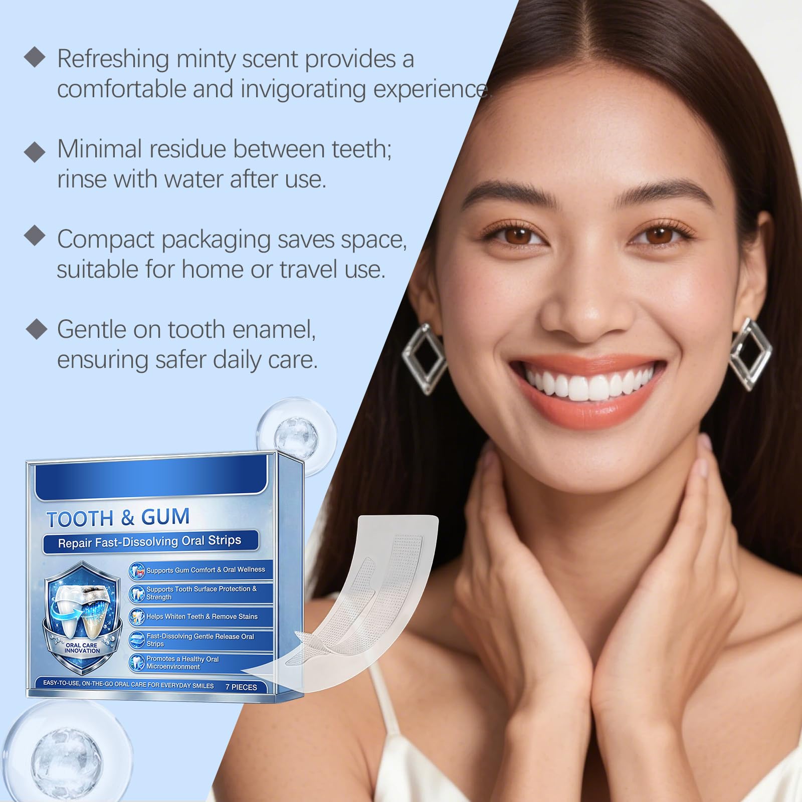 Strisce orali Glimmerly per denti e gengive, strisce a rapida dissoluzione per uno sbiancamento delicato, supporto gengivale e alito fresco, formula naturale per uomini e donne,3PCS