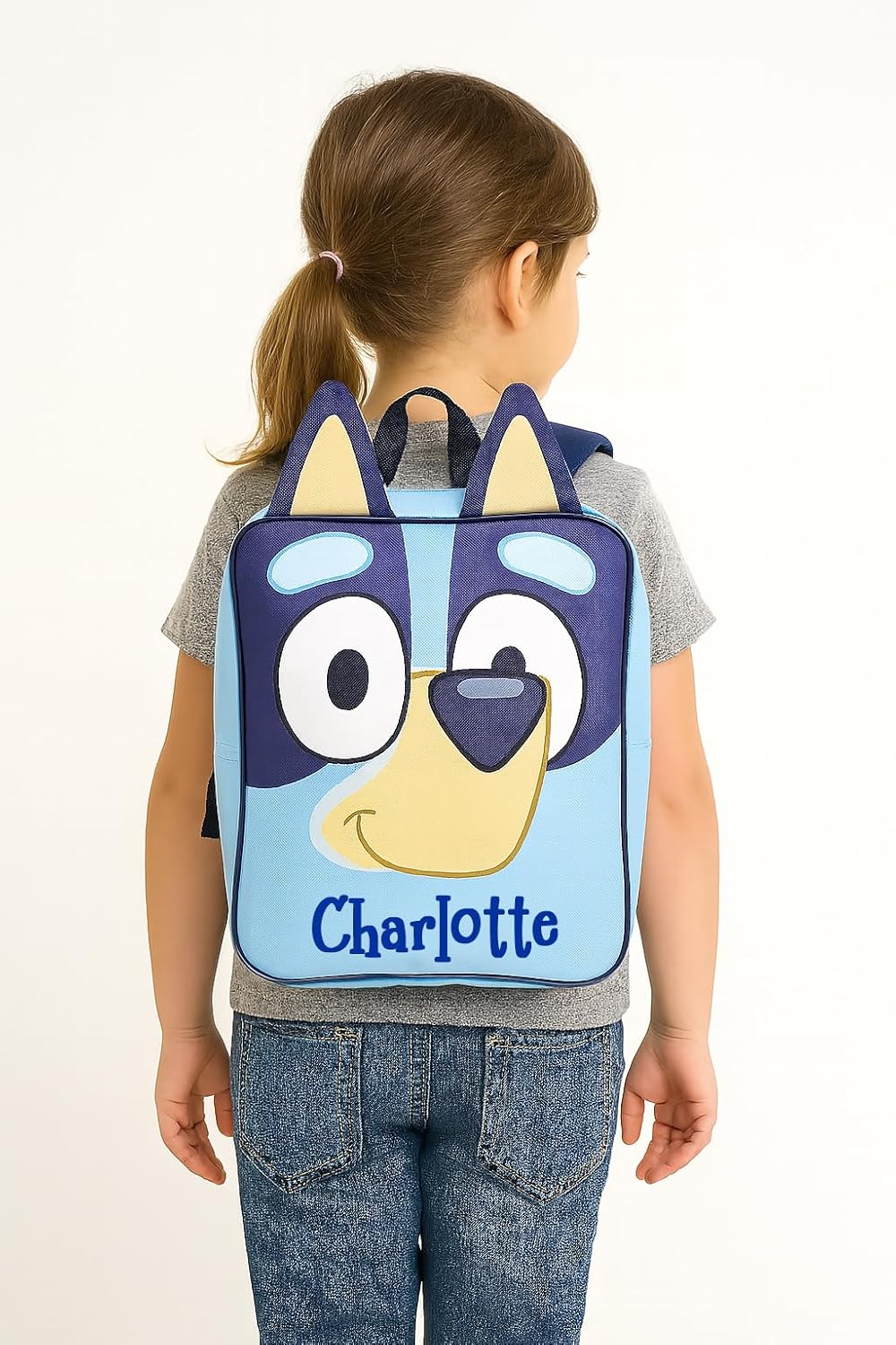 Fast Forward Bluey Backpack with Face and Ears Personalized for Back to School with Custom Name - 14 Inches