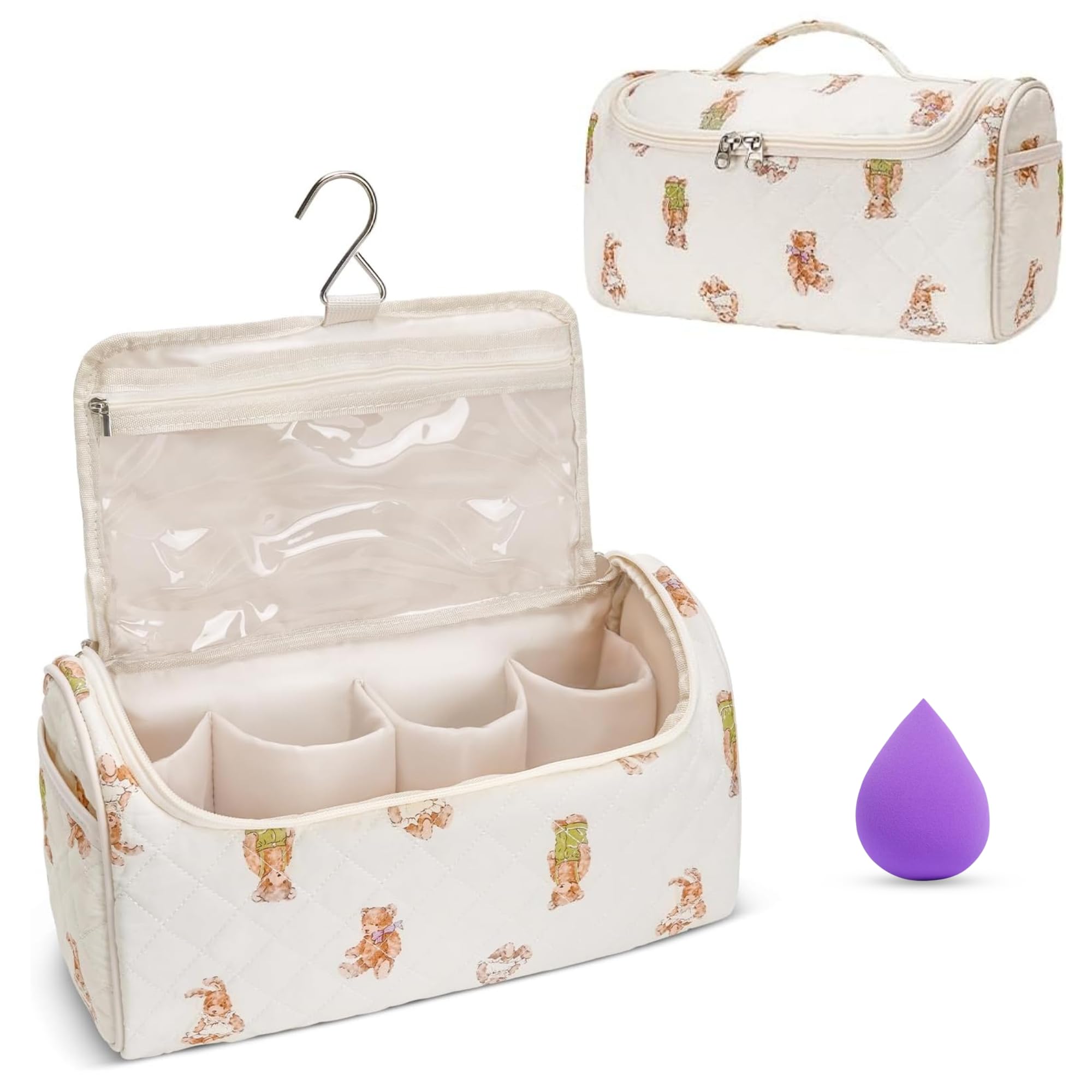 OCEANEVO Travel Pouch for Dyson Airwrap with Makeup Sponge, Hair Accessories Tools Storage Organizer Bag with Hanging Hook (Bag Only) - 32 x 15 x 16 Cm - Cute Bear - 1 Year Warranty-image-24